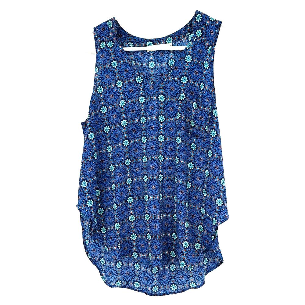 Lush Size Small Blouse Blue Abstract Sleeveless Tank Lightweight Loose High Low